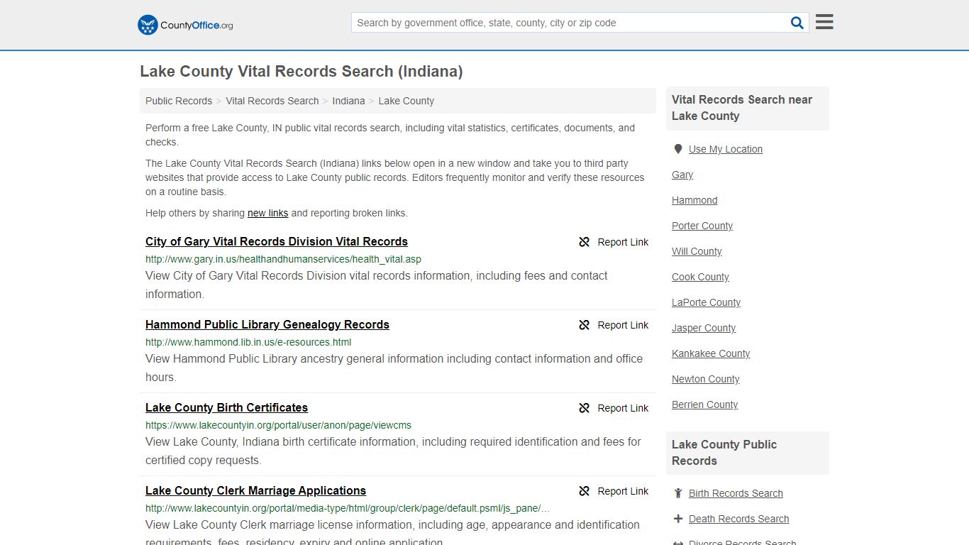 Vital Records Search - Lake County, IN (Birth, Death ...