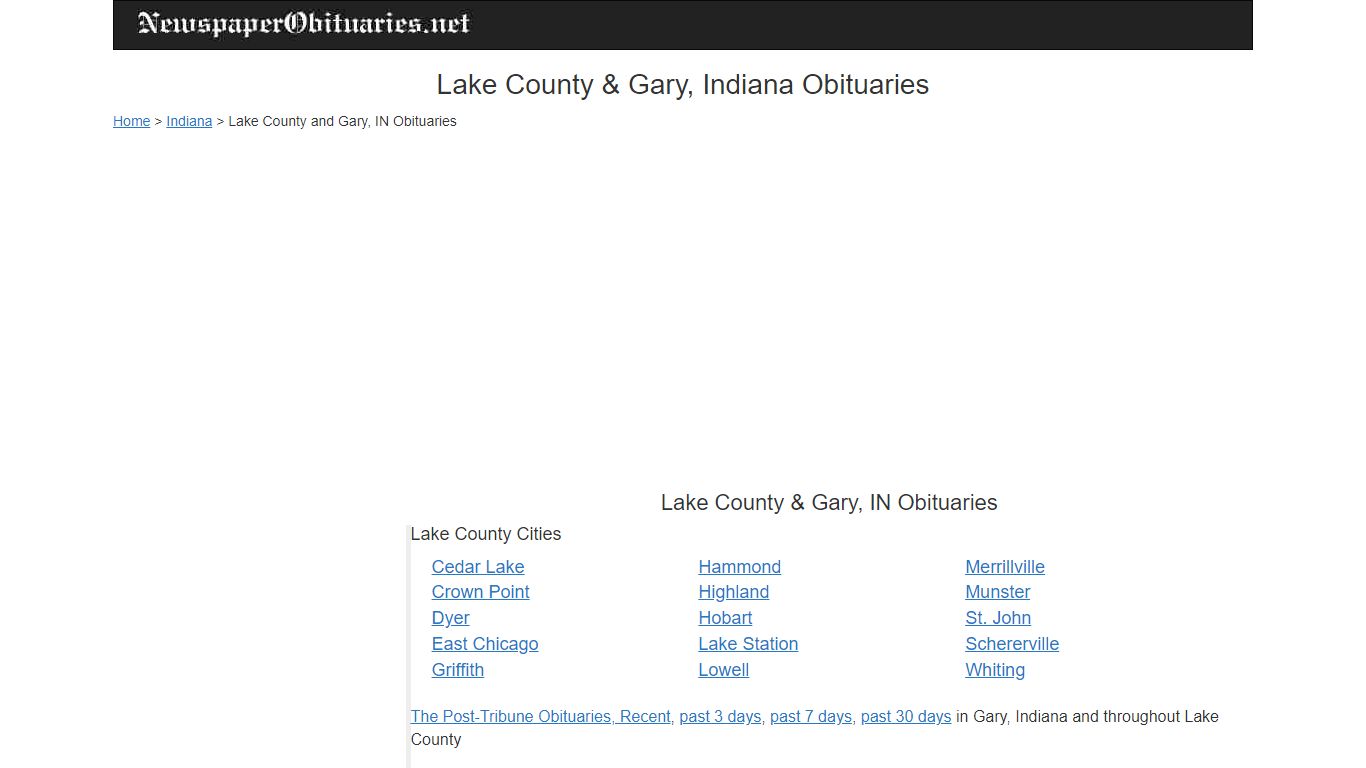 Lake County Obituaries - Gary, IN Obituaries